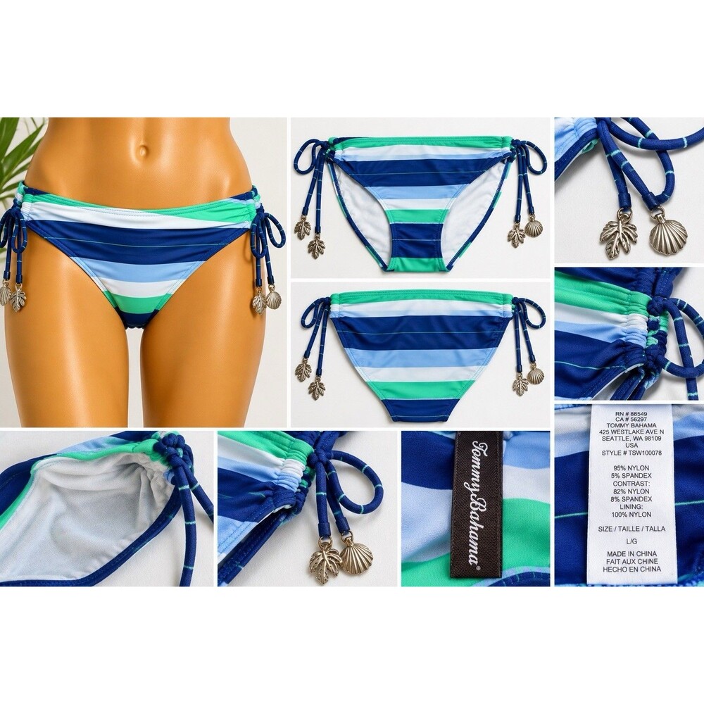 Tommy Bahama One Piece Swimsuit Womens L  Buttom Green Striped Bandeu